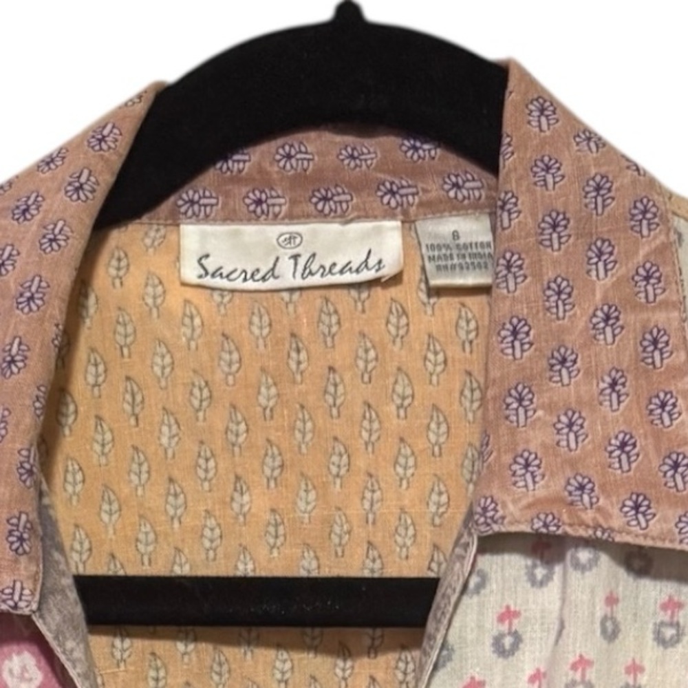 Sacred Threads Floral Patchwork Wrap Top Y2K 100%… - image 15